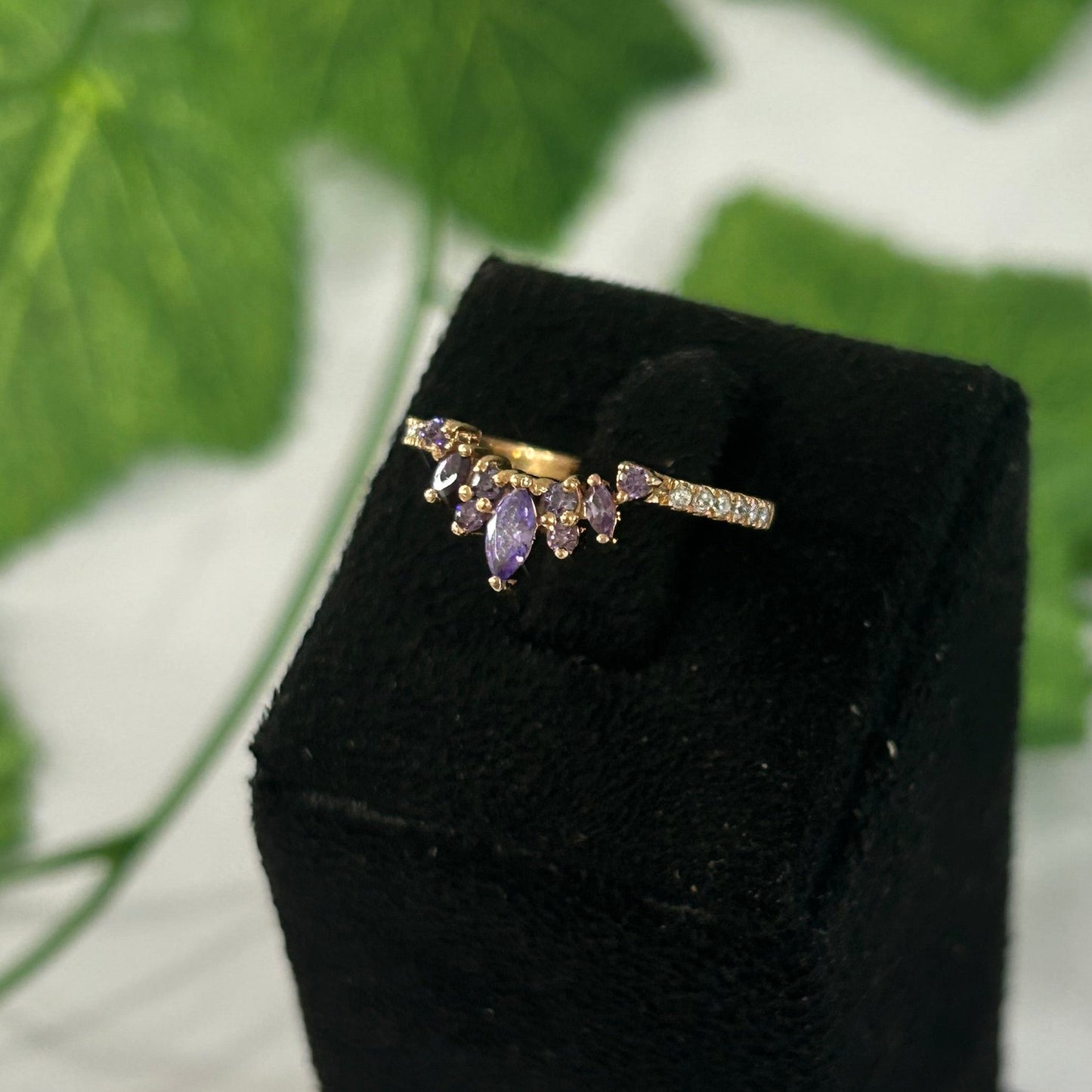 0.50Ct Purple Amethyst and White Diamonds Band Stacking Matching Engagement Wedding Ring For Women