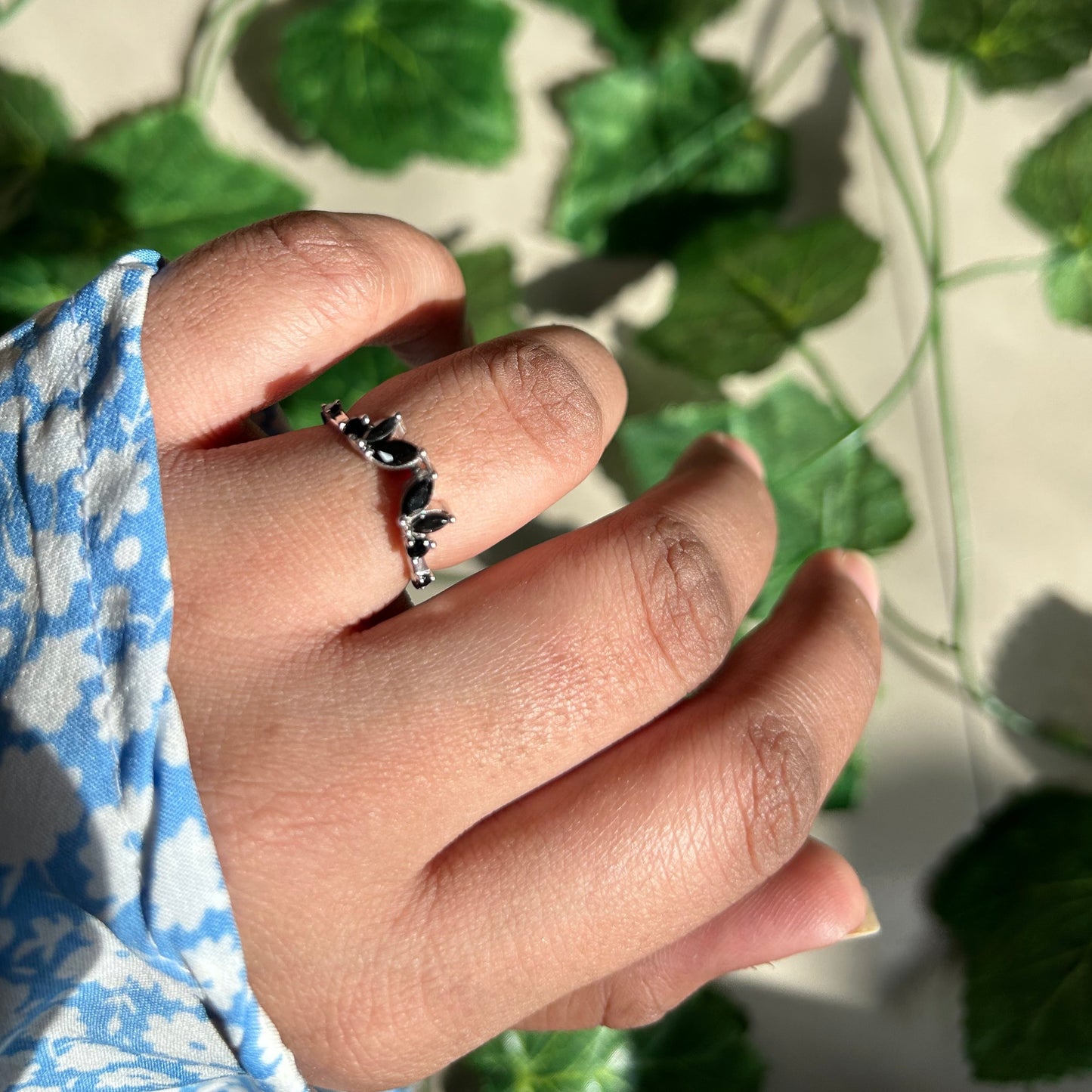 Black Onyx Ring Enhancer- Marquise Ring Guard- Stackable Matching Wedding Ring- Birthstone Ring