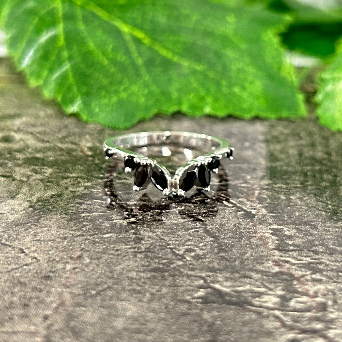 Black Onyx Ring Enhancer- Marquise Ring Guard- Stackable Matching Wedding Ring- Birthstone Ring