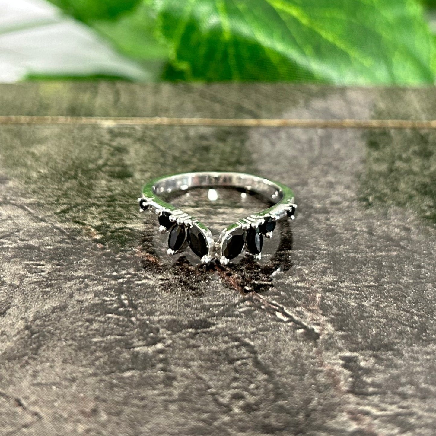 Black Onyx Ring Enhancer- Marquise Ring Guard- Stackable Matching Wedding Ring- Birthstone Ring