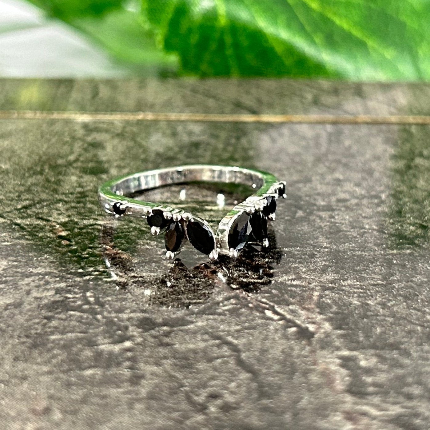 Black Onyx Ring Enhancer- Marquise Ring Guard- Stackable Matching Wedding Ring- Birthstone Ring