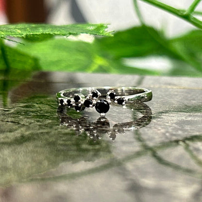 Black Diamond Iconic Cluster Ring- Wedding Engagement Ring- Womens Minimalist Stacking Ring