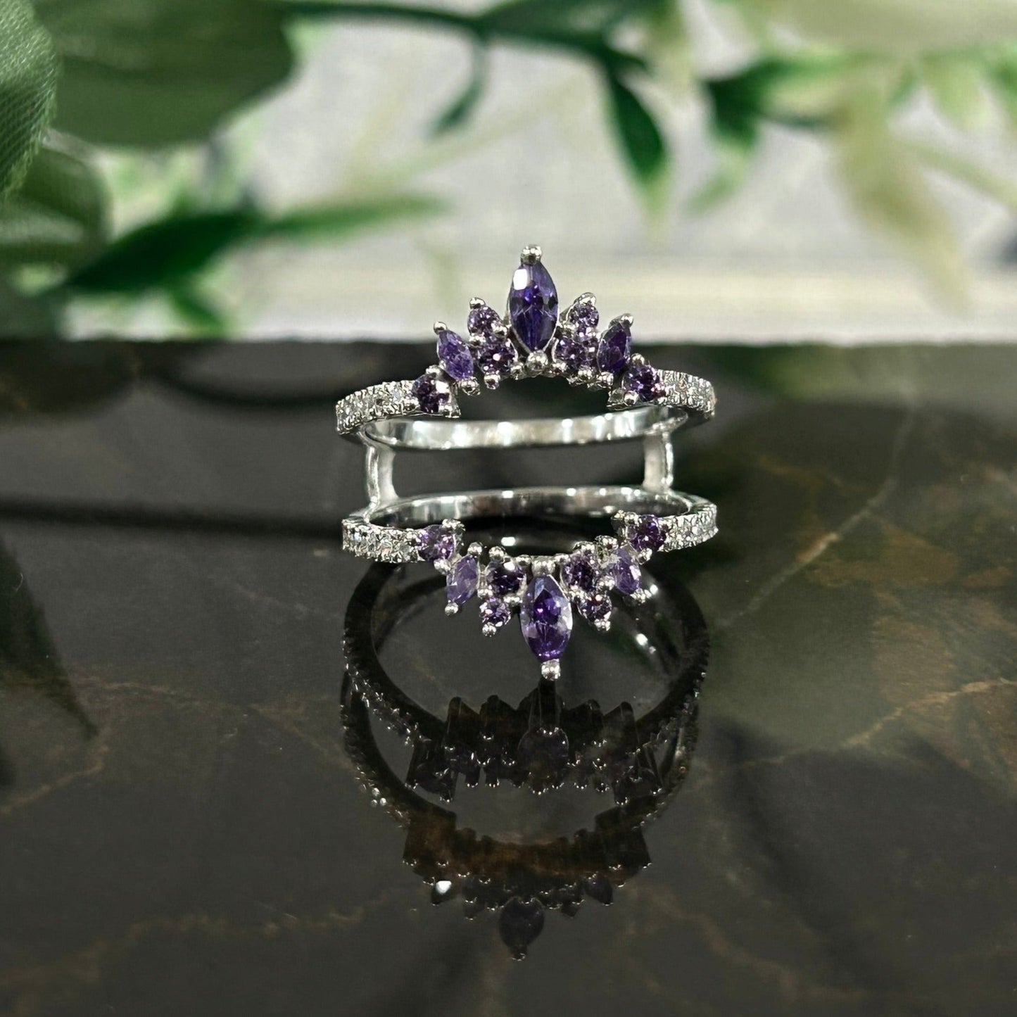 ADEL White Sapphire and Purple Amethyst Ring- Wedding Ring Guard in 925 Sterling Silver