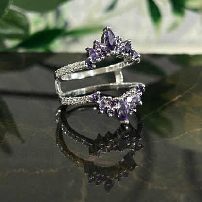 ADEL White Sapphire and Purple Amethyst Ring- Wedding Ring Guard in 925 Sterling Silver