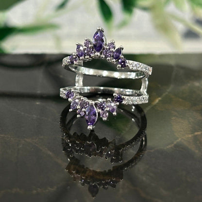 ADEL White Sapphire and Purple Amethyst Ring- Wedding Ring Guard in 925 Sterling Silver