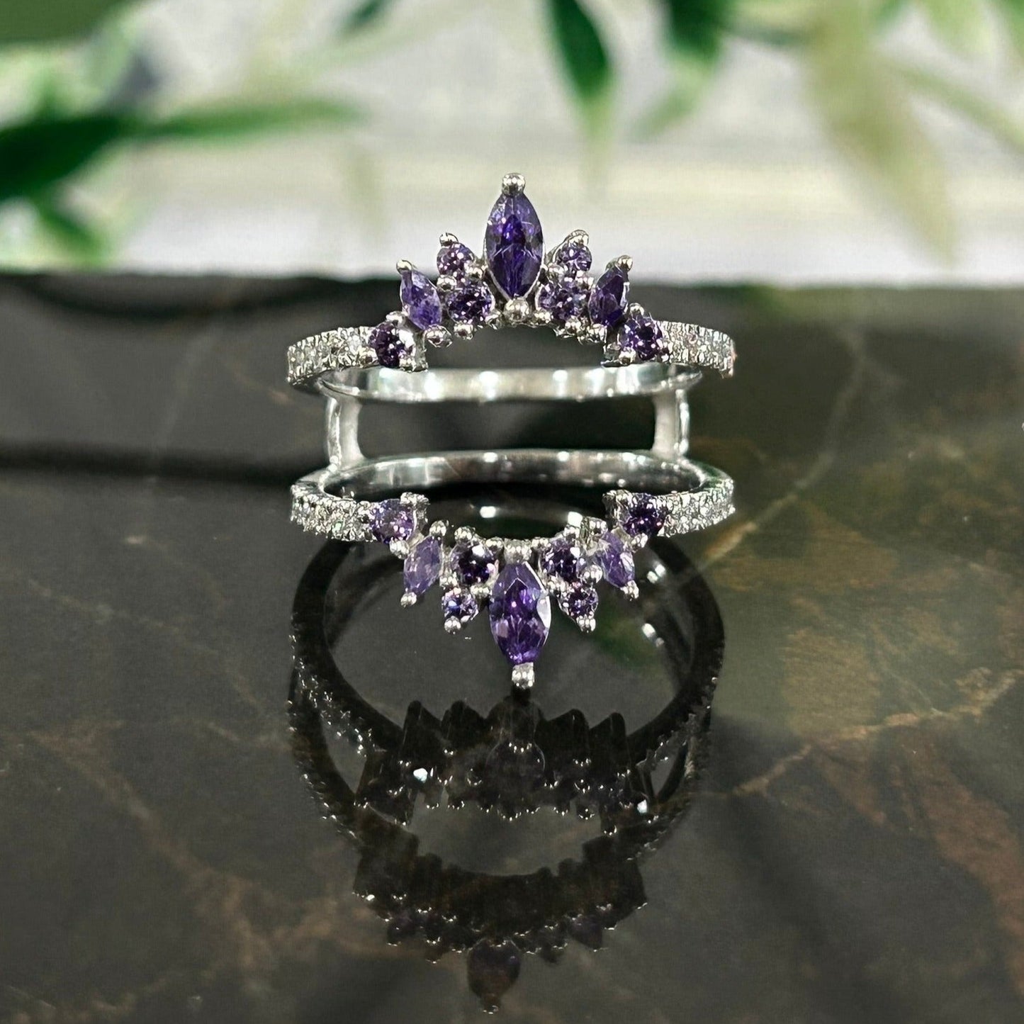 ADEL White Sapphire and Purple Amethyst Ring- Wedding Ring Guard in 925 Sterling Silver