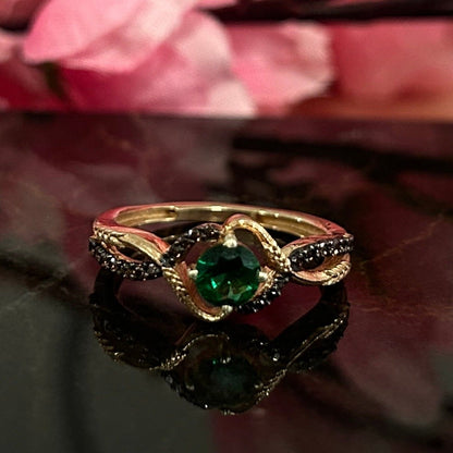 Green Emerald and Natural Brown Diamond Delicate Engagement Ring