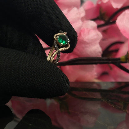 Green Emerald and Natural Brown Diamond Delicate Engagement Ring