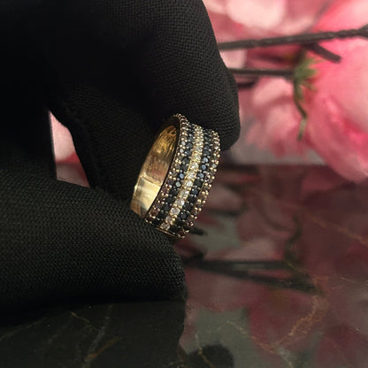 AURA Brown Diamond, Black and White Diamond Wedding Band Ring- Stacked Diamond Band Ring