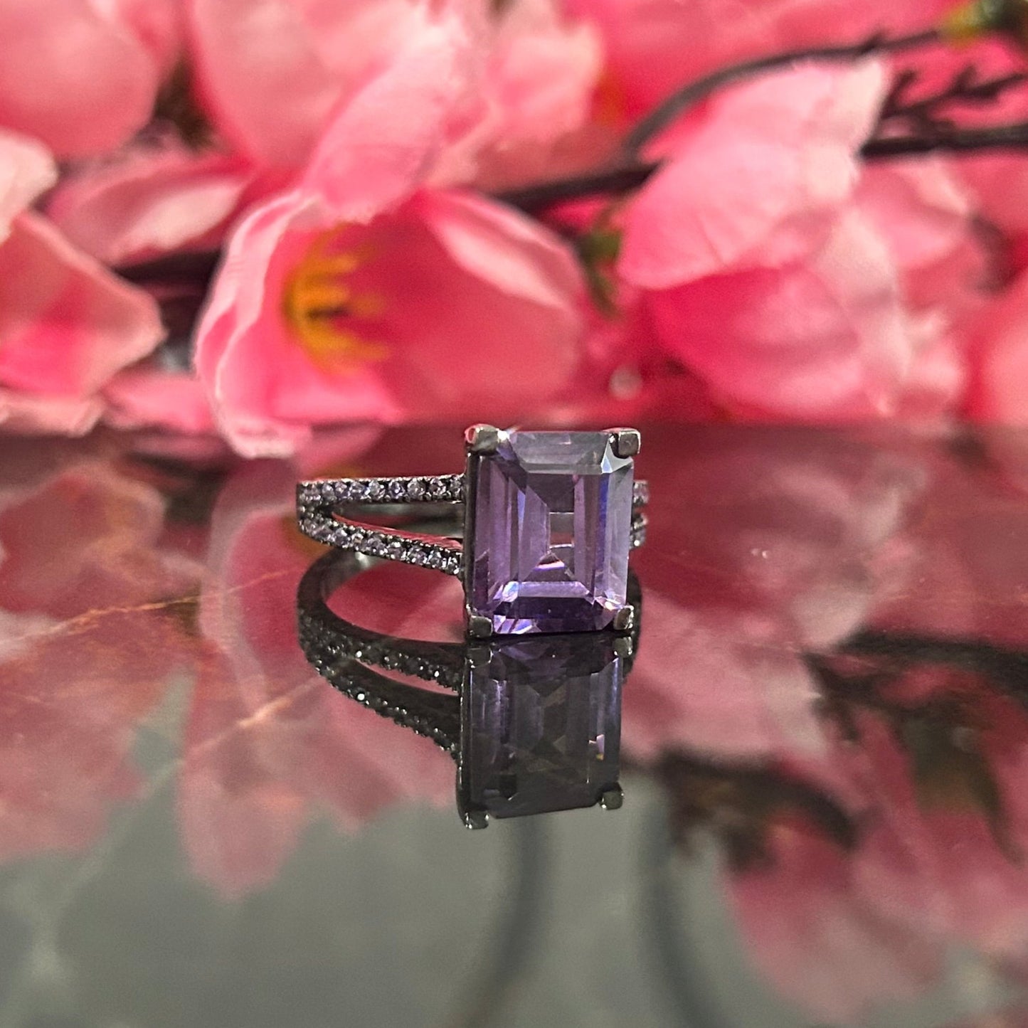 Amethyst-Ehering mit Verlobungsring