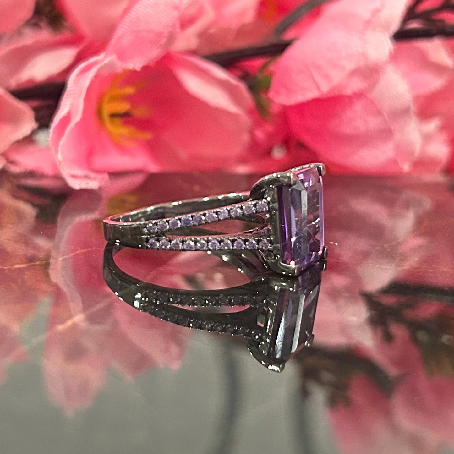 Amethyst-Ehering mit Verlobungsring