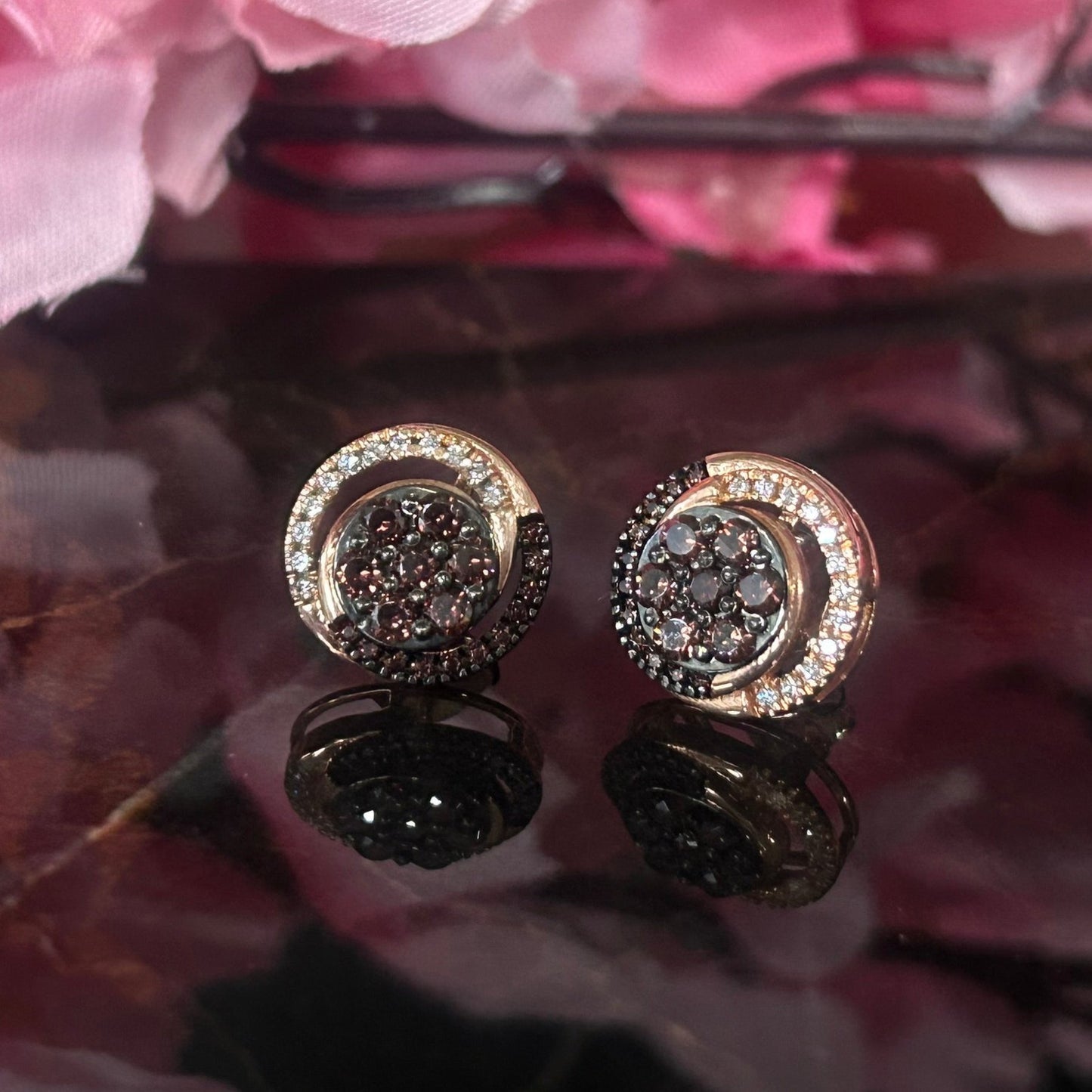 EMBER Natural Champagne Diamond Earring- Art Deco Stud Earring in 925 Sterling Silver