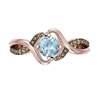 Infinity Blue Aquamarine & Smokey Brown Diamond Wedding Ring- Anniversary Gift For Her