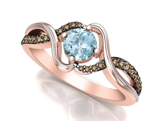 Infinity Blue Aquamarine & Smokey Brown Diamond Wedding Ring- Anniversary Gift For Her