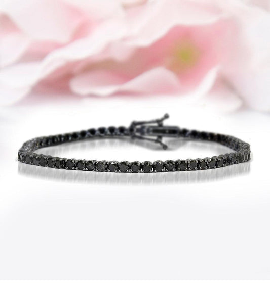 3mm Black Diamond Tennis Bracelet in 925 Sterling Silver - Unisex Bracelet for Him/Her