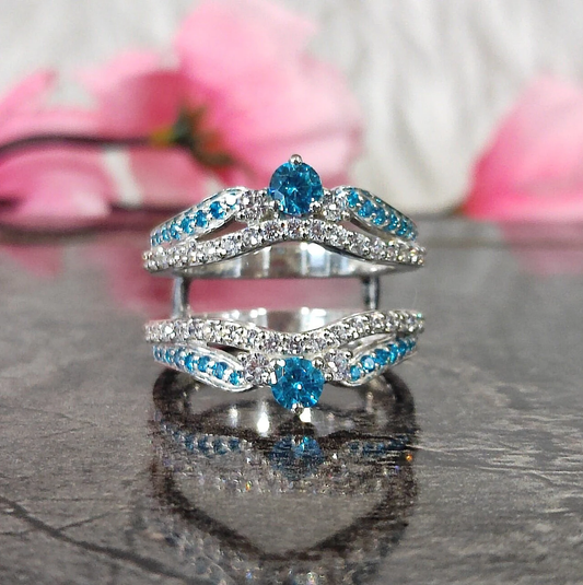 SKYE London Blue Topaz and Sapphire Ring Enhance Wrap- Wedding Ring Guard in 925 Sterling Silver