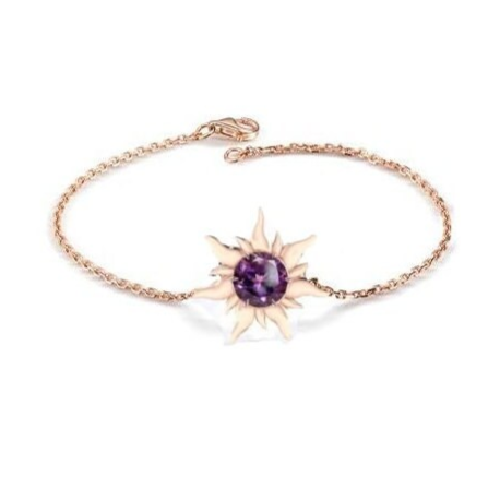 Round Cut Purple Amethyst Bracelet- 14K Rose Gold Finish- Rapunzel Sun Bracelet- Princess Jewelry