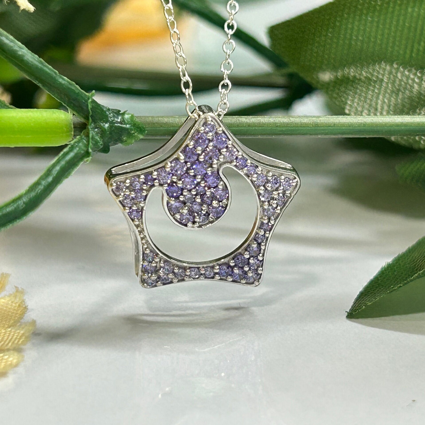 K-Drama Boys Over Flower : Moon and Star Pendant- Purple Amethyst Dainty Charm Crescent Moon Pendant K- Drama Pendant