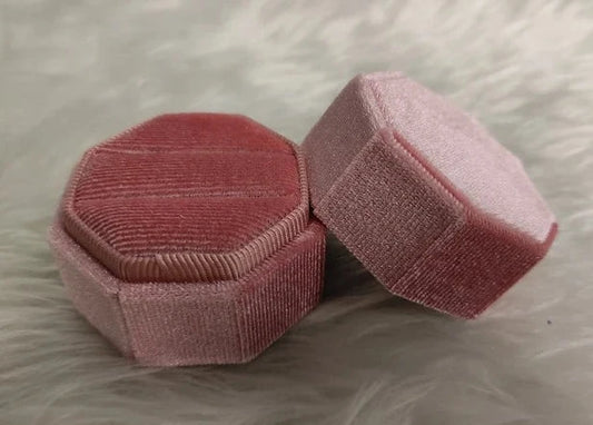 Baby Pink Octagon 2 Slot Velvet Ring Box