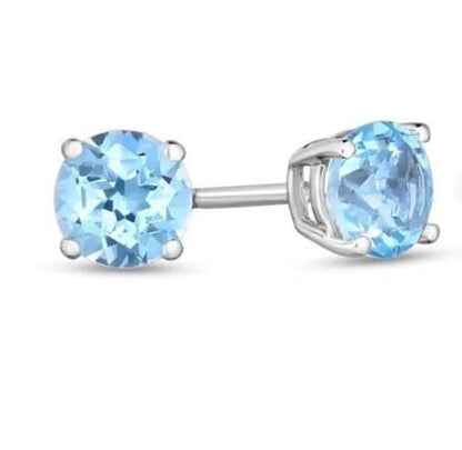 Round Cut Aquamarine Stud- Solitaire Earrings- March Birthstone- Stud For Men and Women