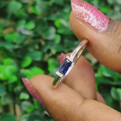 ROYAL Blue Sapphire Ring- Baguette Ring- Minimalist Ring- Dainty Jewelry For Women in 925 Sterling Silver