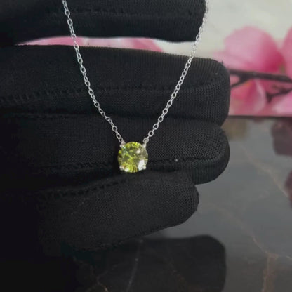 Peridot Solitaire Pendant Necklace- August Birthstone Gift in 925 Sterling Silver With 18" Chain