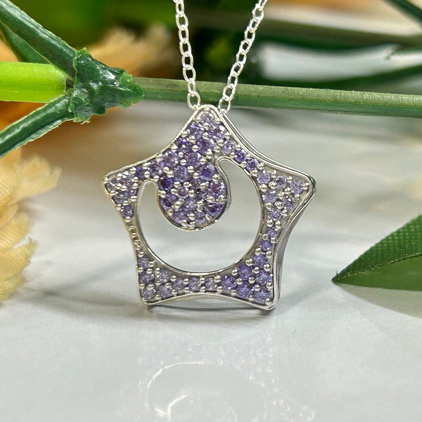 K-Drama Boys Over Flower : Moon and Star Pendant- Purple Amethyst Dainty Charm Crescent Moon Pendant K- Drama Pendant