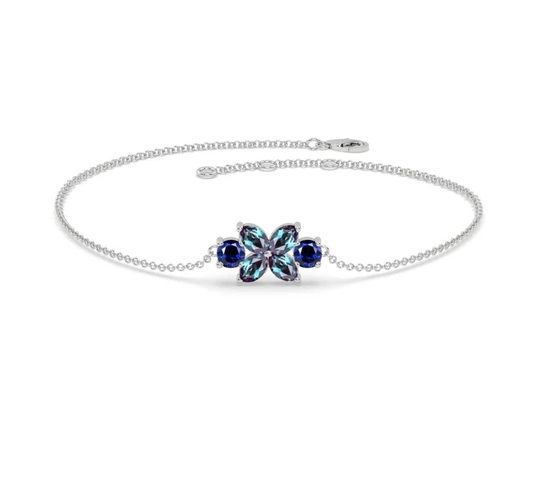 Natural Alexandrite and Sapphire Bracelet- Delicate Adjustable Bracelet with Extender Chain